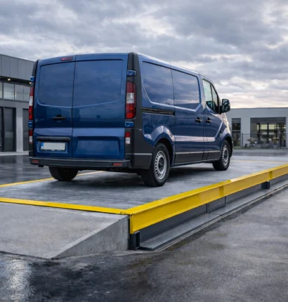 pomiar wagi samochodowej – pojazd dostawczy na wadze najazdowej